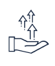pictogramme en forme de main d'où émergent des flèches